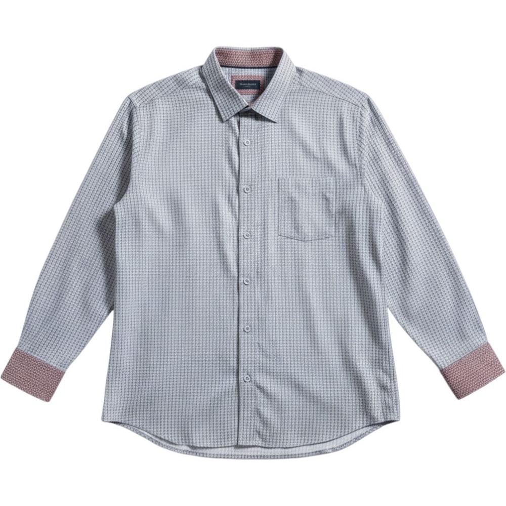 Johnston & Murphy Mens XL Blue Micro Check Button Down Shirt Long Sleeve Cotton